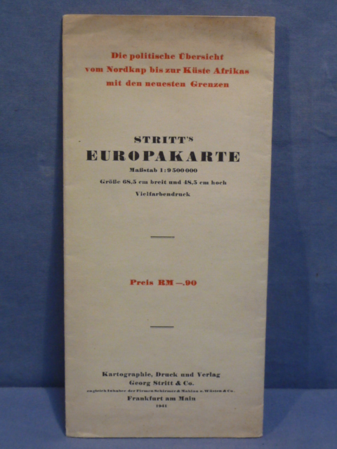 Original WWII German Map, STRITT'S EUROPAKARTE 1941