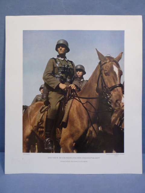 Original WWII German Military Themed Color Print, INFANTERIE REITERZUGF�HRER