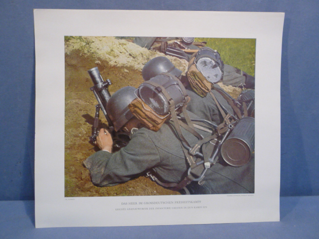 Original WWII German Military Themed Color Print, LIGHT INFANTRY MORTARS