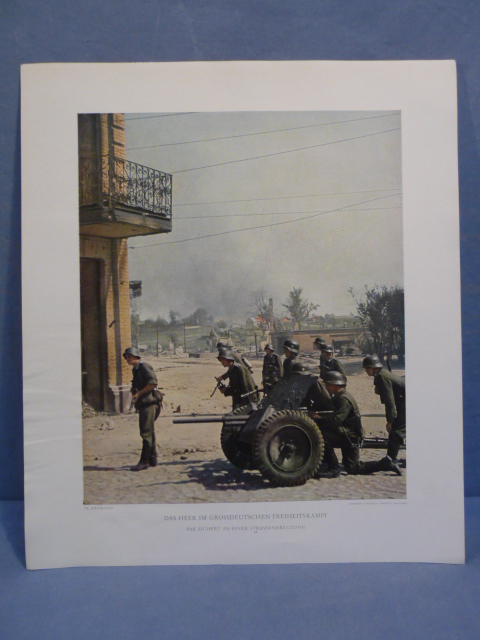 Original WWII German Military Themed Color Print, PAK SECURES A CROSSROADS