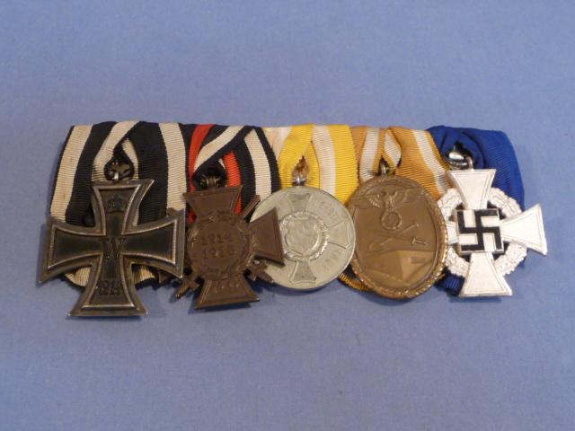 Original WWII German 5 Position Parade Medal Bar, 1914 Iron Cross 2nd Class