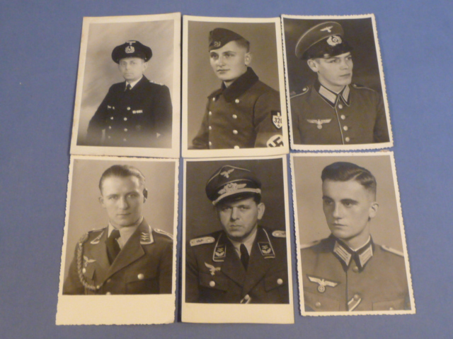 Original WWII German Soldier's Studio Portrait Photographs, 6 TOTAL!