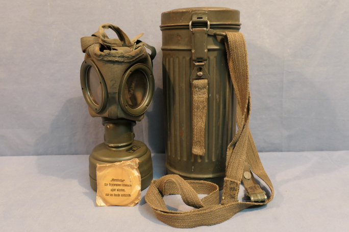 Original WWII German Soldier's Gas Mask Set, Can, Mask, Lenses & Filter