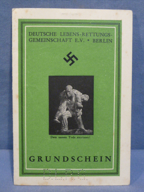 Original WWII German DLRG Member's ID Card, GRUNDSCHEIN