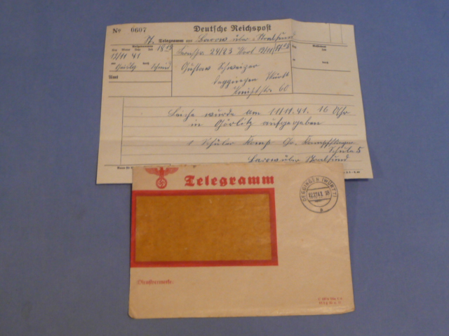 Original WWII German Standard Telegram and Envelope
