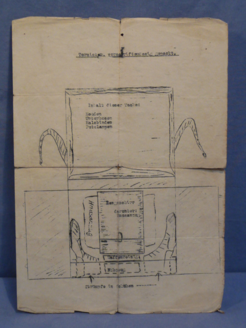 Original WWII Era German Document Detailing a Soldier's Belongings & Tornister Packing