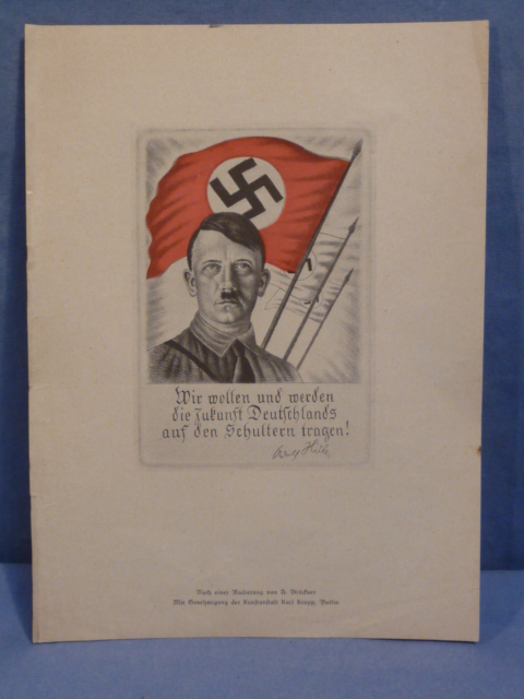 Original Nazi Era German HITLER Print with Hitler Quote