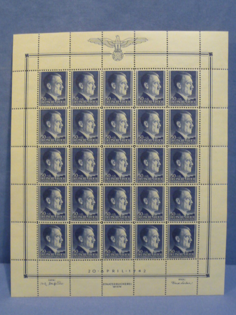 Original Nazi Era German Postage Stamp Set, General Government Hitler's Birthday 1942