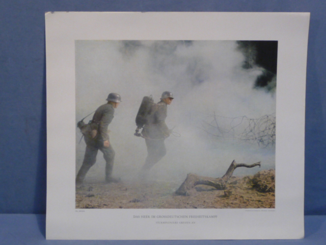 Original WWII German Military Themed Color Print, ASSAULT ENGINEERS ATTACK