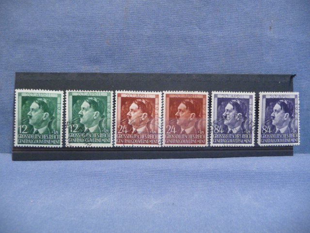 Original Nazi Era German Postage Stamp Set, Hitler Head
