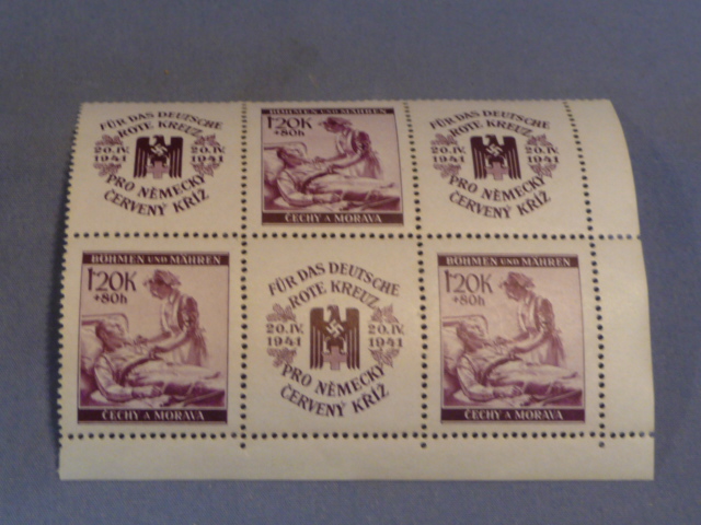 Original WWII German Red Cross Themed Postage Stamp Set, 6 Stamps