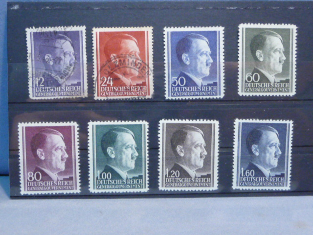 Original Nazi Era German Postage Stamp Set, Hitler Head