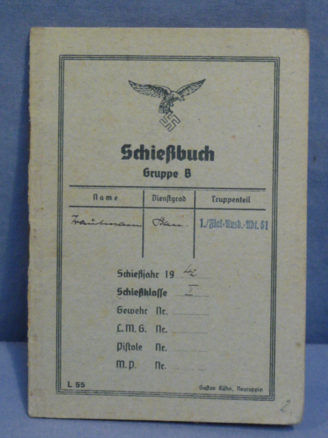 Original WWII German Luftwaffe Soldier's Schie�buch (Shooting Book), Rifle, LMG, Pistol & MP