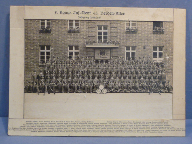 Original 1937 German Matted Heer (Army) Formation Photo, 9th Co. Infantry Rgt. 65
