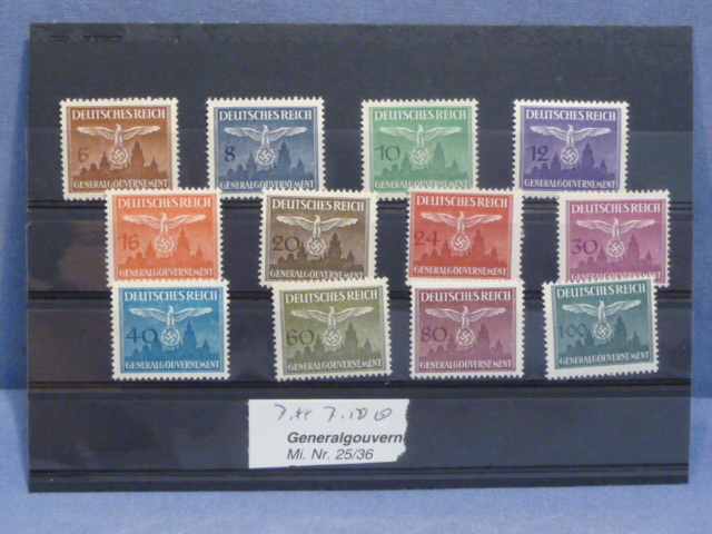 Original Nazi Era German Postage Stamp Set, National Eagle General Government