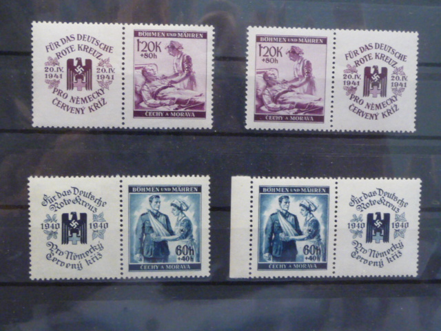 Original WWII German Red Cross Themed Postage Stamp Set, 4 Stamp Sets