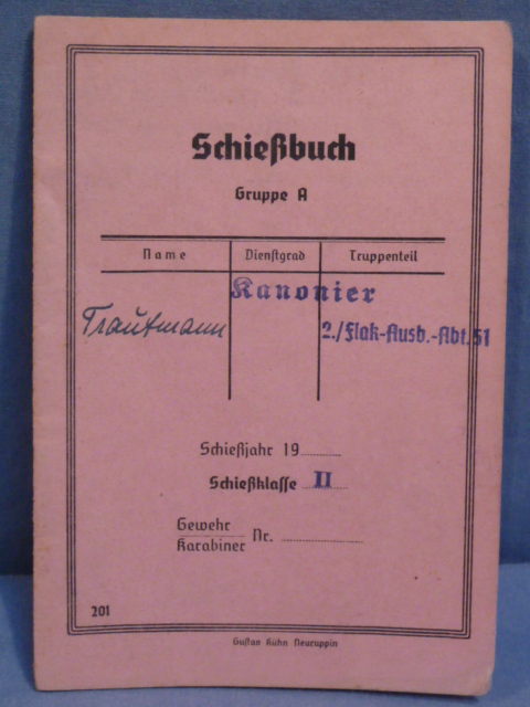 Original WWII German Soldier's Schiebuch (Shooting Book) for Rifle/Carbine