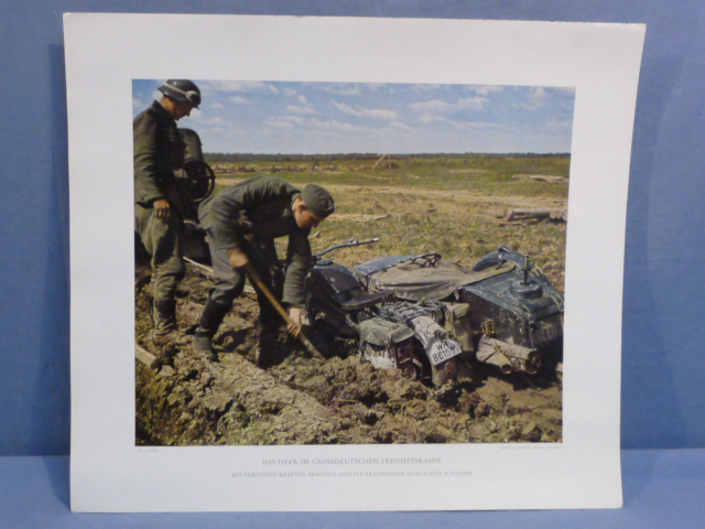 Original WWII German Military Themed Color Print, WORKING THROUGH THE MUD