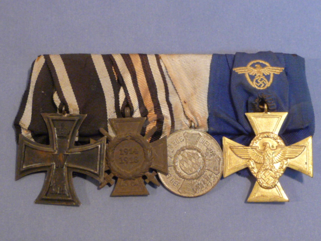 Original Nazi Era German 4-Position Dress Uniform Medal Bar, 1914 Iron Cross 2nd Class