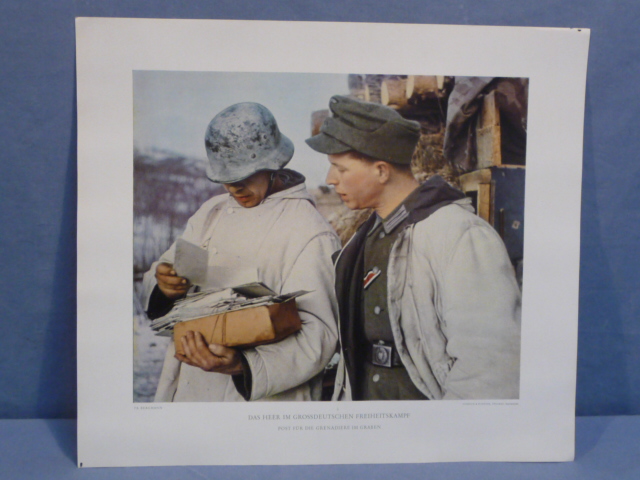 Original WWII German Military Themed Color Print, Post for the Grenadiers in the Trenches