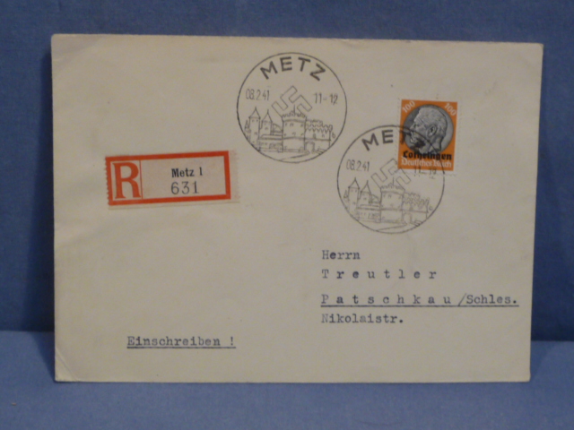Original WWII German Used Envelope with Special Cancellations, METZ