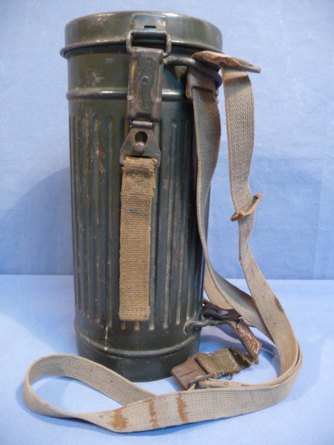 Original WWII German M1938 Gas Mask Can w/BOTH Straps