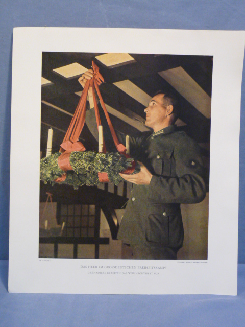 Original WWII German Military Themed Color Print, GRENADIERS PREPARE THE CHRISTMAS PARTY