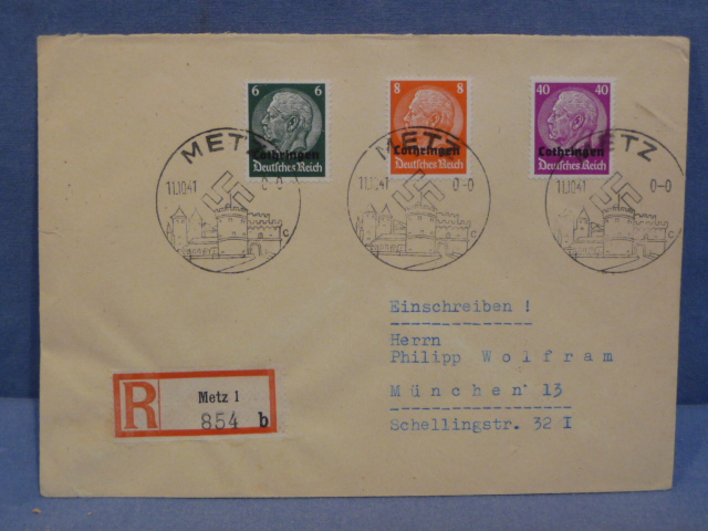 Original WWII German Used Envelope with Special Cancellations, METZ