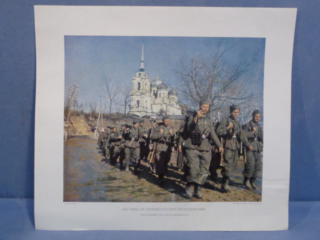 Original WWII German Military Themed Color Print, GRENADIERS ON THE ADVANCE
