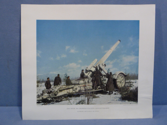 Original WWII German Military Themed Color Print, HEAVY ARTILLERY IN THE EAST