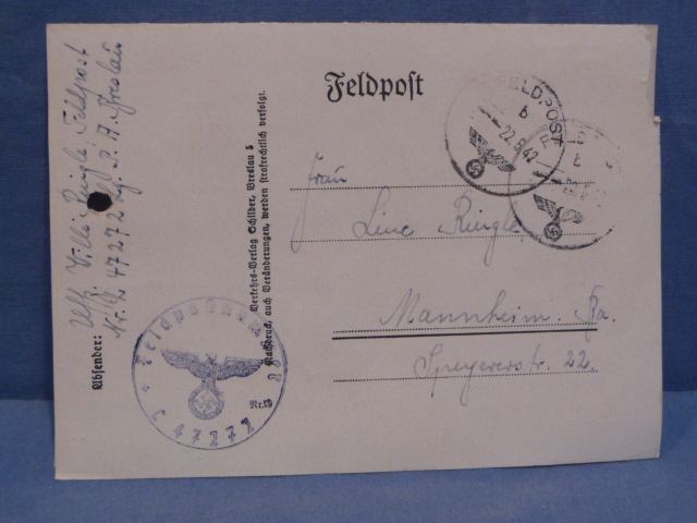 Original WWII German Feldpost Letter/Envelope with Gneisenau Quote