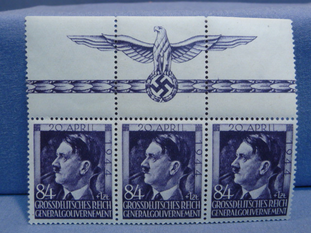 Original Nazi Era German Postage Stamp Section from General Government Hitler's Birthday 1944