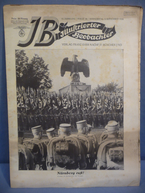 Original Nazi Era German Illustrierter Beobachter Magazine, September 1936 Nürnberg ruft!