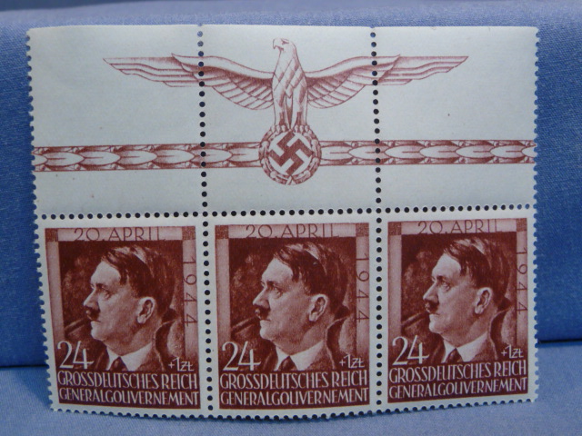Original Nazi Era German Postage Stamp Section from General Government Hitler's Birthday 1944
