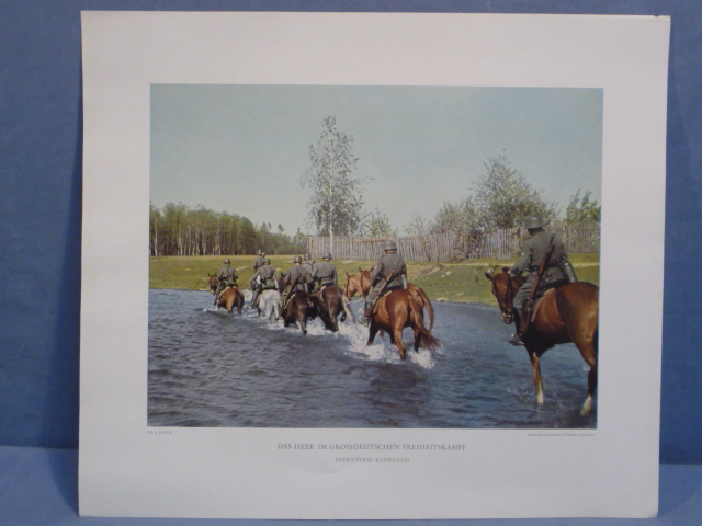 Original WWII German Military Themed Color Print, INFANTRY RIDING