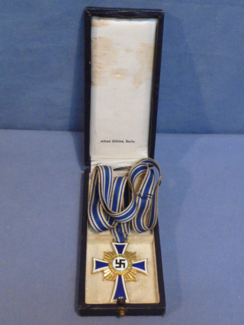 Original Nazi Era German CASED Mother's Cross in GOLD