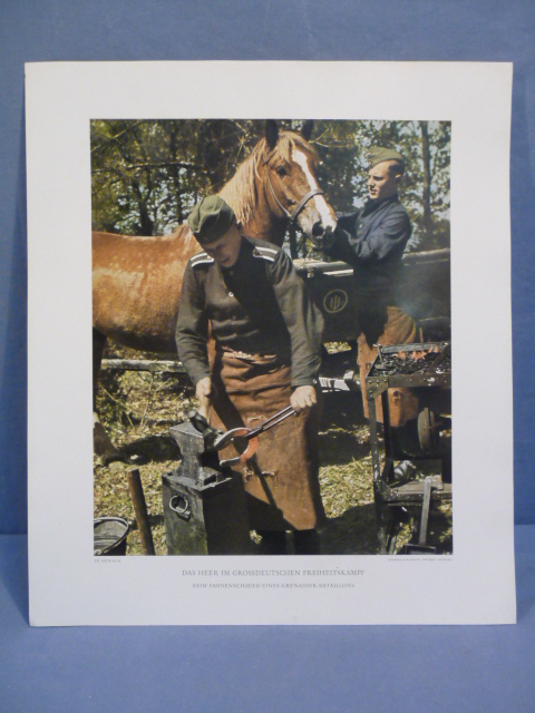 Original WWII German Military Themed Color Print, BEIM FAHNENSCHMIED EINES GRENADIER-BATAILLONS