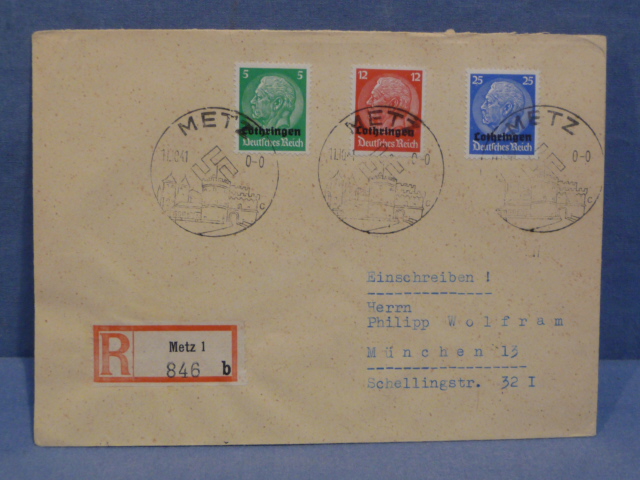 Original WWII German Used Envelope with Special Cancellations, METZ