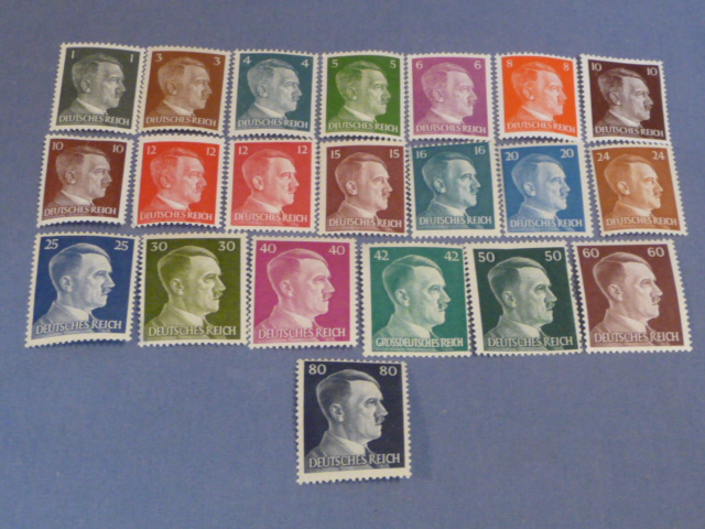 Original Nazi Era German Postage Stamp Set, Hitler Head