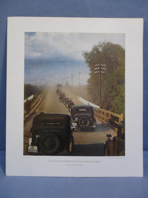 Original WWII German Military Themed Color Print, ROADWAY IN THE EAST