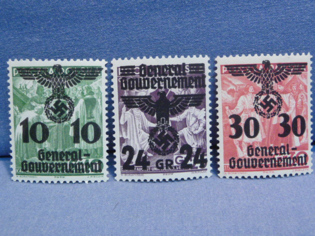 Original Nazi Era German Postage Stamp Set, National Eagle General Government