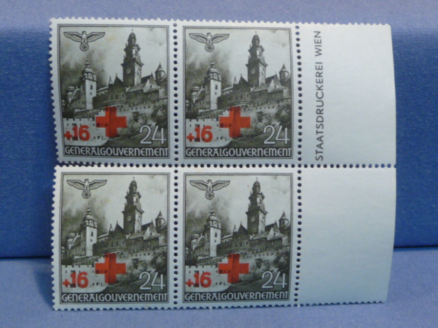Original WWII German Red Cross Themed Postage Stamp Set, 4 Stamp Set