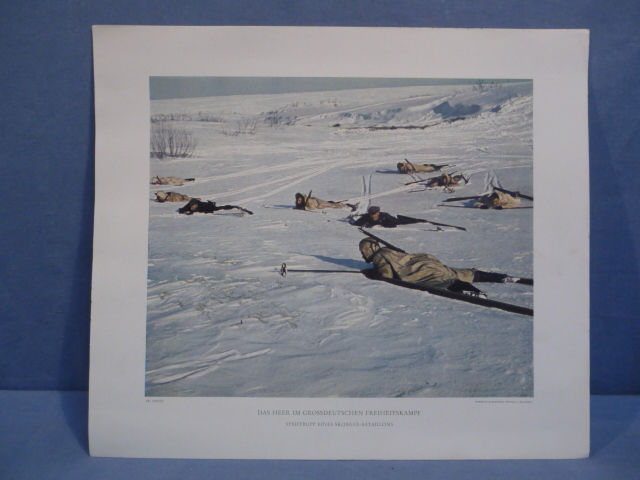 Original WWII German Military Themed Color Print, PATROL OF A SKIJGER BATTALION