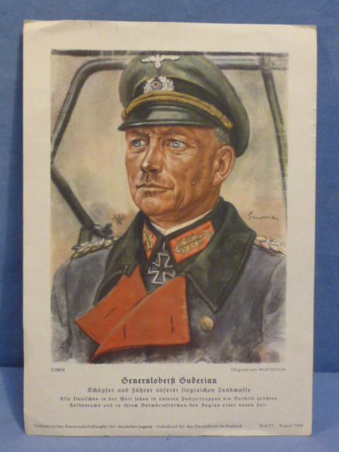 Original WWII German Print, Generaloberst Guderian
