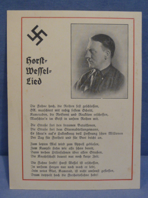 Original Nazi Era German Song Postcard, Hitler & Horst Wessel-Lied