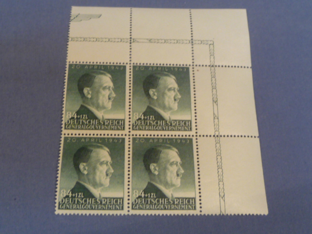 Original Nazi Era German Postage Stamp Section from General Government Hitler's Birthday