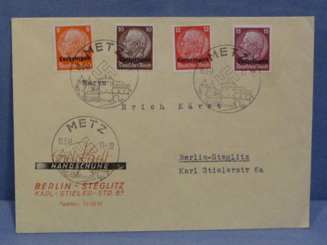 Original WWII German Used Envelope with Special Cancellations, METZ