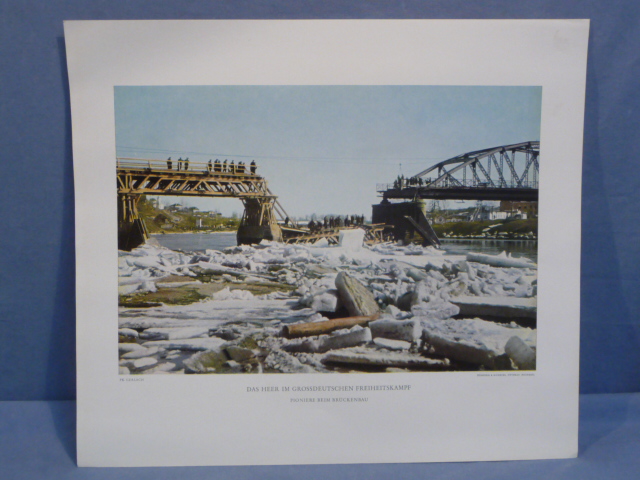 Original WWII German Military Themed Color Print, PIONEERS BRIDGE BUILDING
