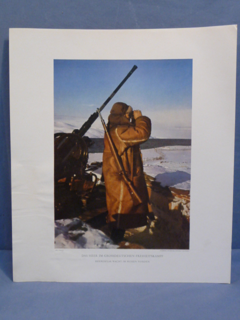 Original WWII German Military Themed Color Print, ARMY FLAK WATCHES IN THE HIGH NORTH