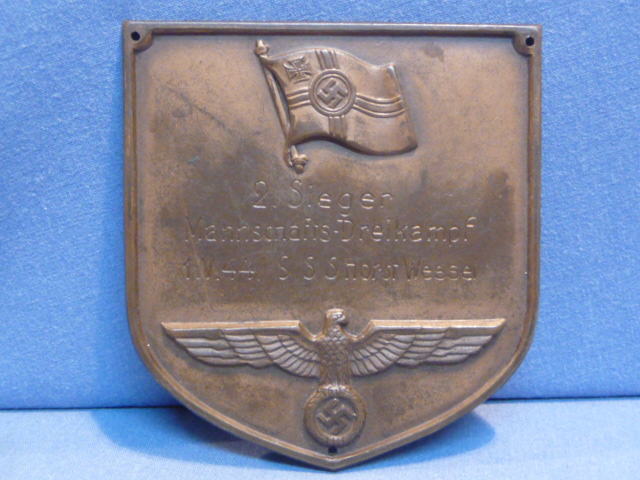 Original WWII German 2nd Place Team Triathlon Small Plaque Award, Horst Wessel